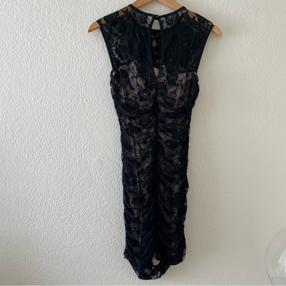 Ruby Rox Black Sheer Floral Lace Bodycon Ruched Dress - Picture 4 of 5